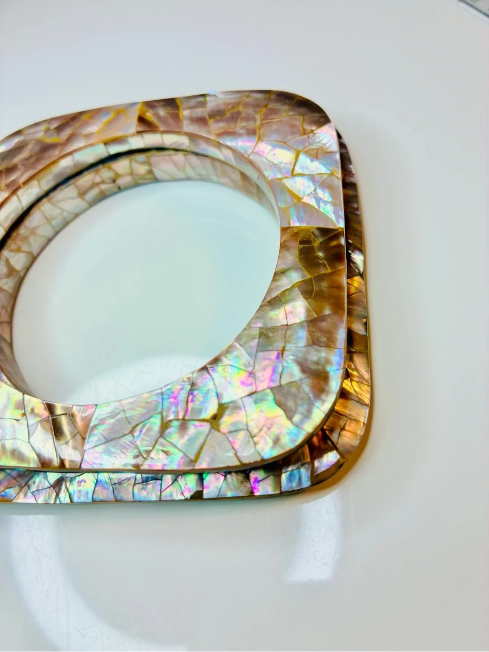 VTG NORDSTROM 80s ABALONE GEOMETRIC STACKABLE BOLD LUX BANGEL CHAMPAGNE LARGER